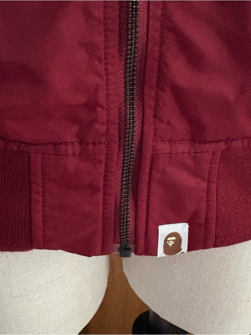 BAPE SHARK sz S Red Maroon Padded Bomber Jacket Bathing Ape Japan - Picture 3 of 16